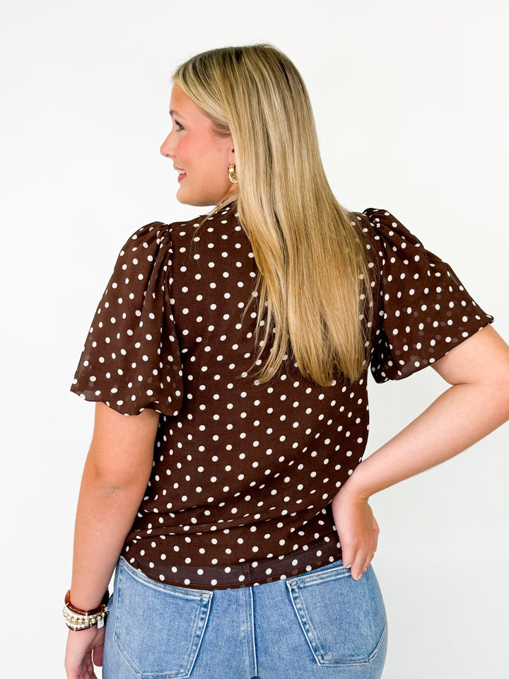 Mary - Brown Polka Dot Short Sleeve Blouse
