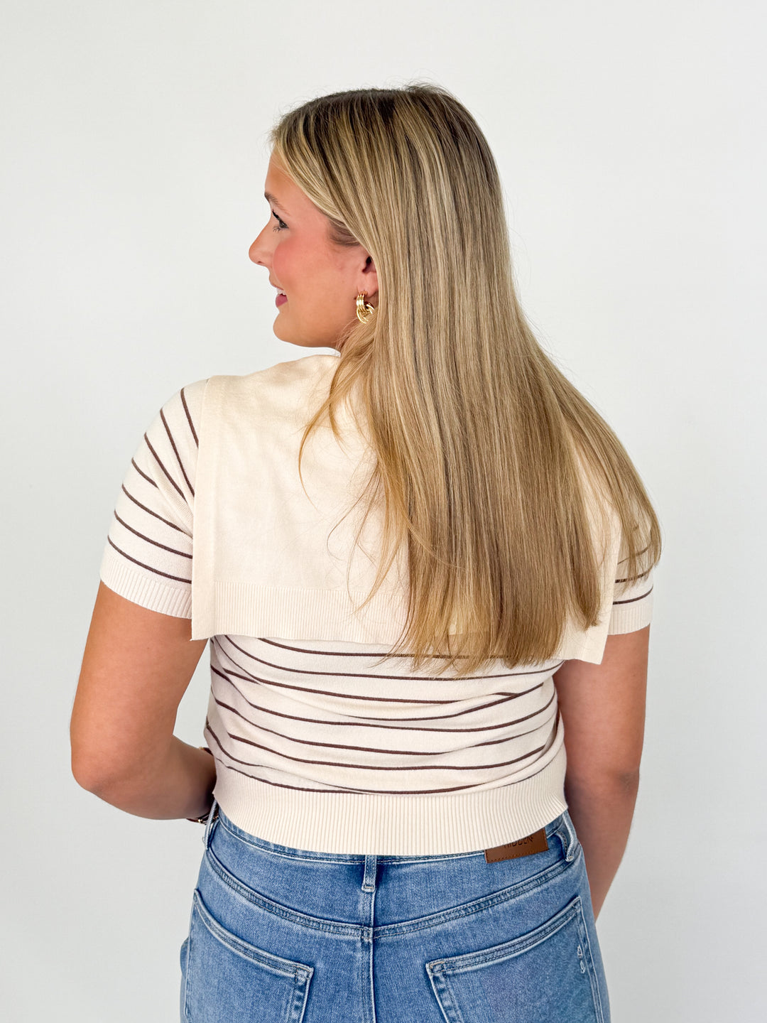 Leah - Striped Sailor Collar Top (Ecru)