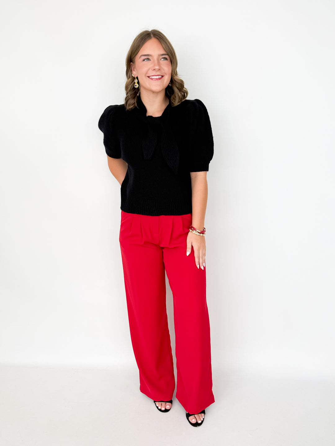 Jennifer - Wide Leg Trouser Pants (Red)