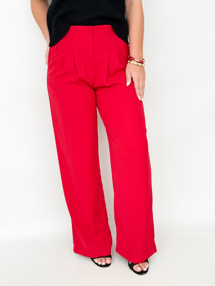 Jennifer - Wide Leg Trouser Pants (Red)