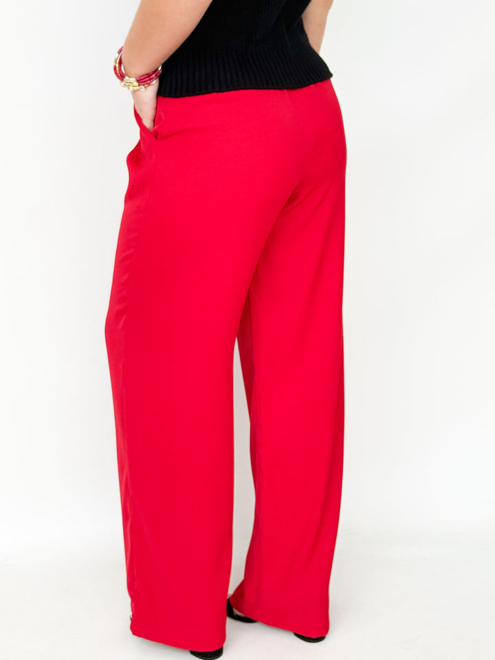 Jennifer - Wide Leg Trouser Pants (Red)