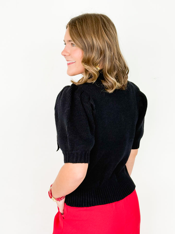Anna - Black Tie Neck Knit Top