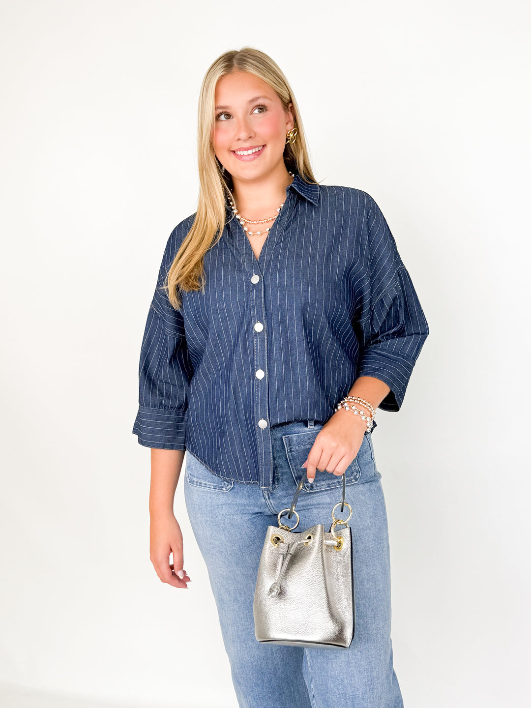 Lilly - German Fuentes Genuine Italian Leather Bucket Bag (Pewter)