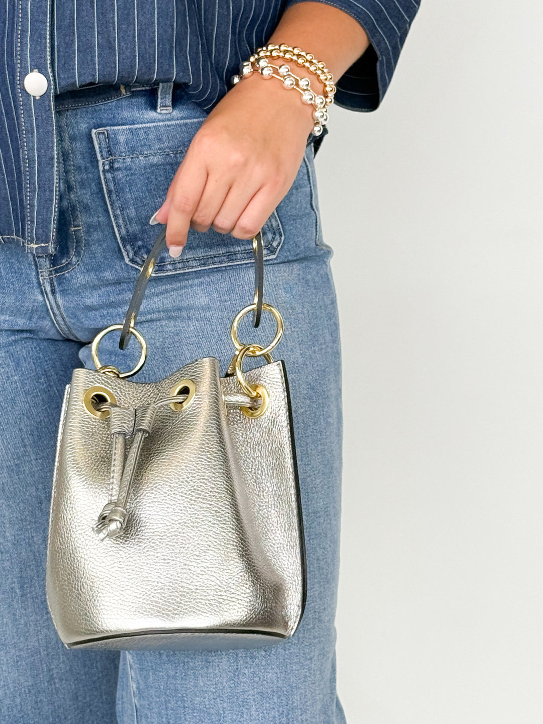 Lilly - German Fuentes Genuine Italian Leather Bucket Bag (Pewter)