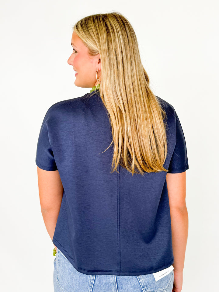 Lisa - Navy Drop Shoulder Short Sleeve Top