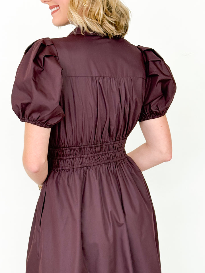 Rylee - Short Sleeve Collared Midi Dress (Chocolate)