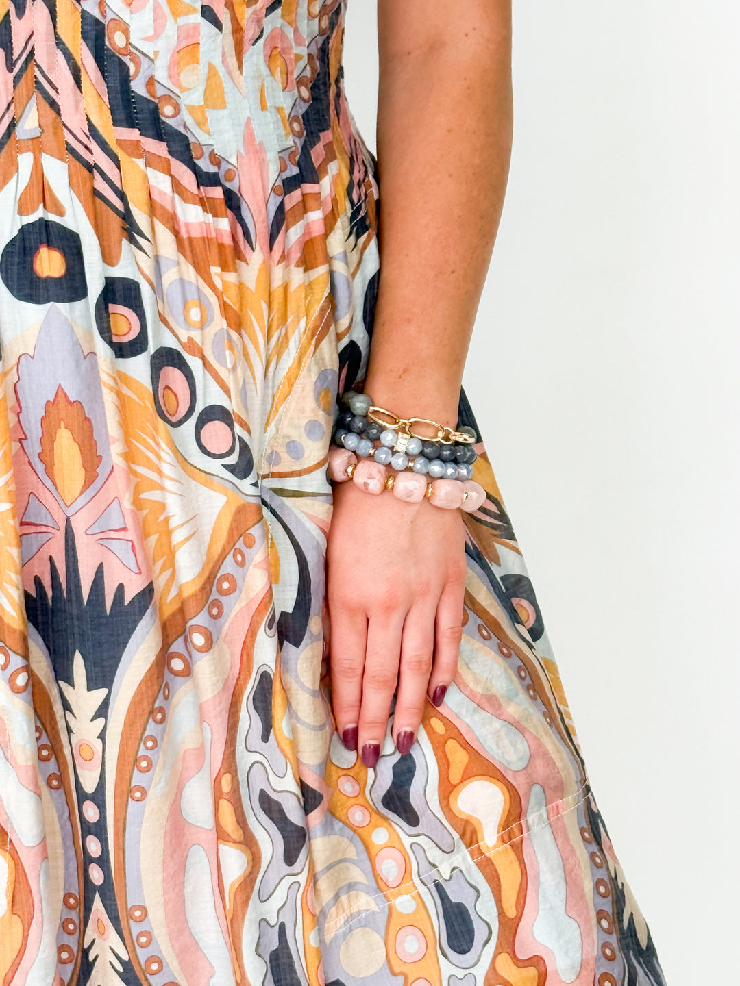 Ella - Printed Pintuck Midi Dress