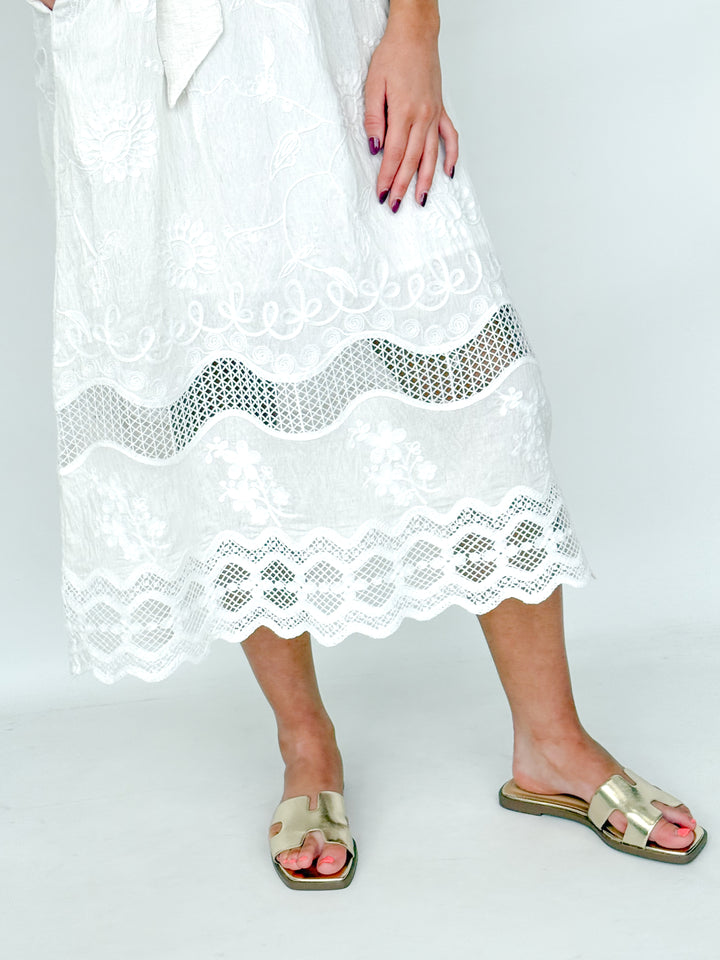 Taryn - Ivory Crochet Midi Dress