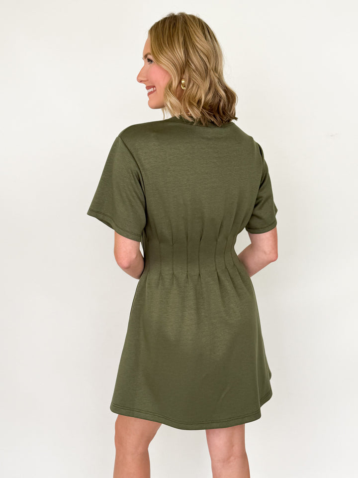 Millie - Olive Pleated Waist Mini Dress