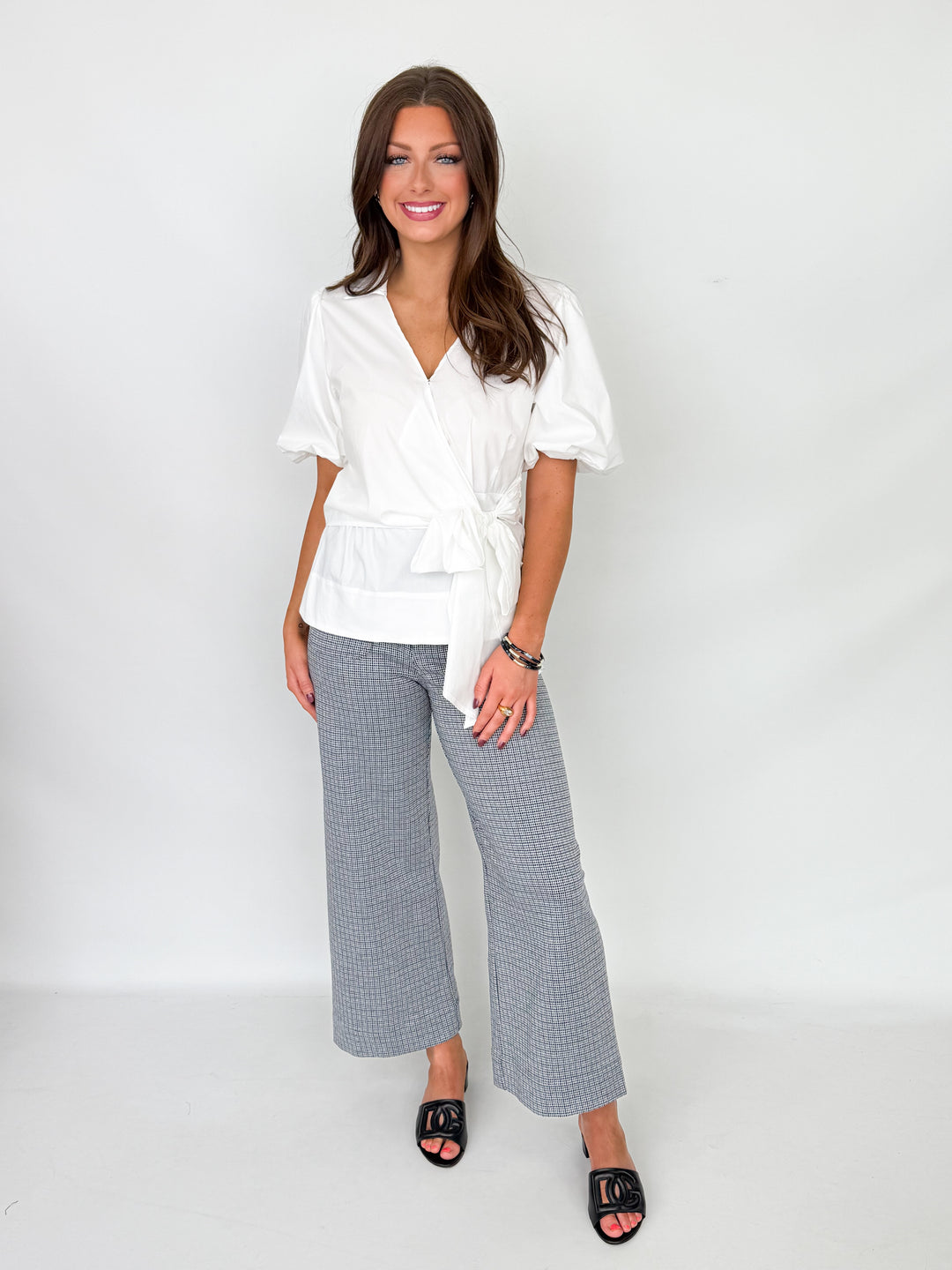 Kathy - White Surplice Side Tie Blouse