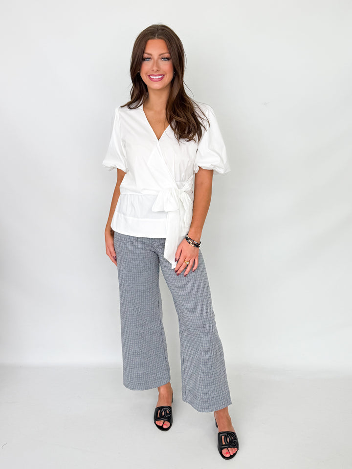 Kathy - White Surplice Side Tie Blouse