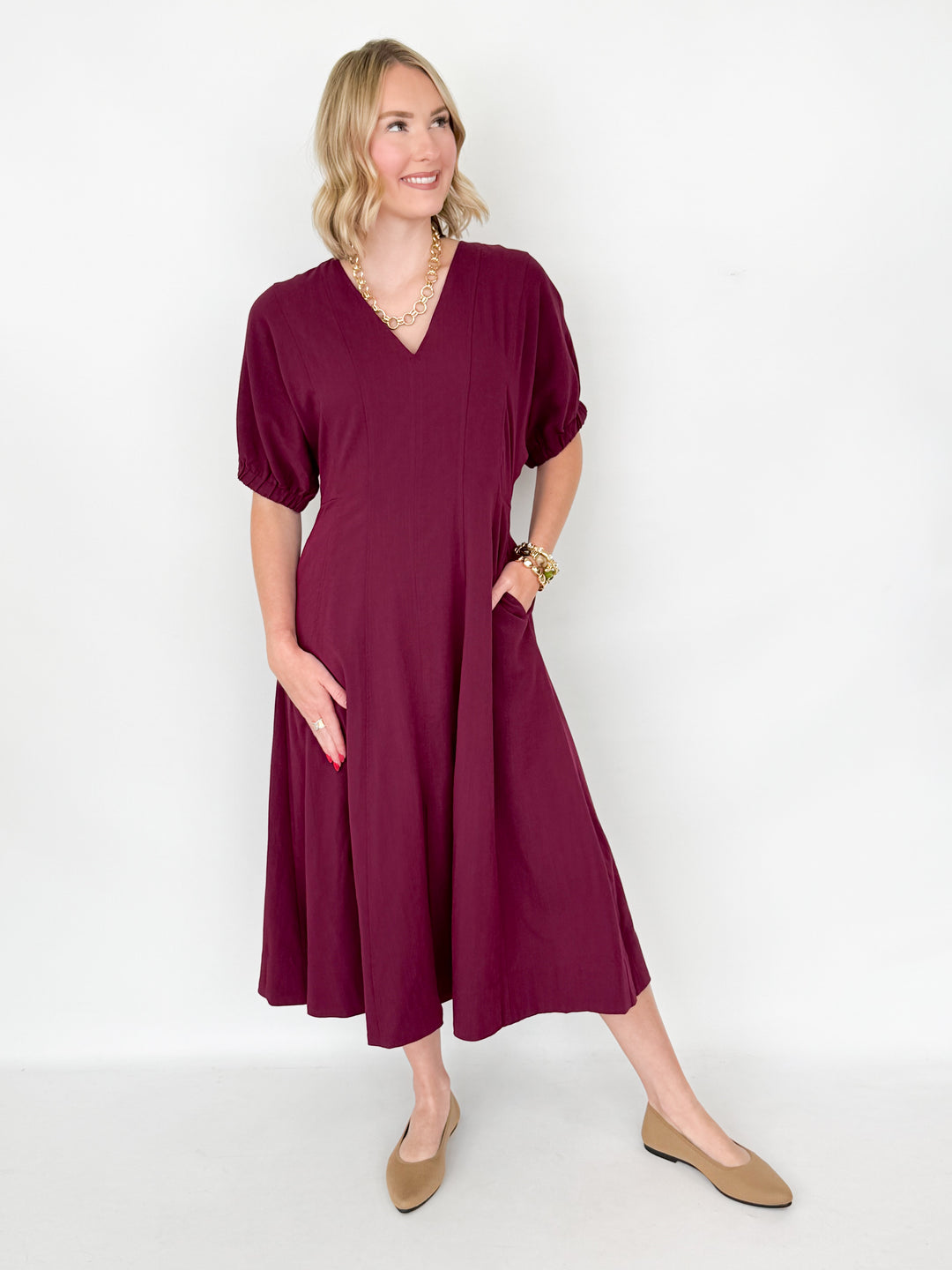Charlotte - Maroon Midi Dress