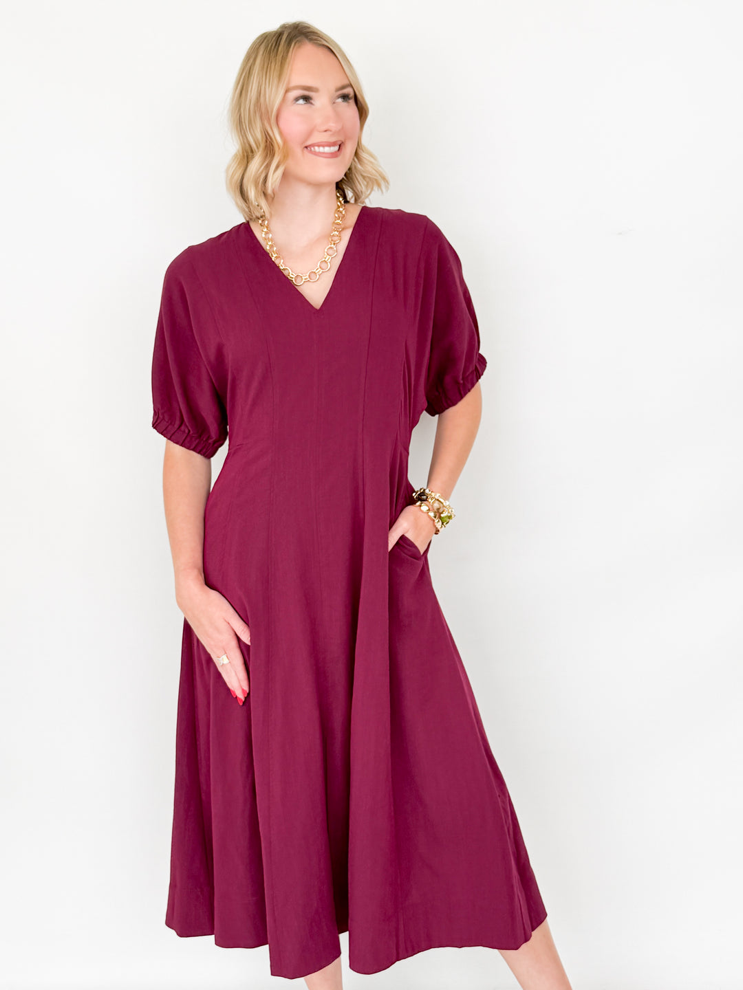Charlotte - Maroon Midi Dress
