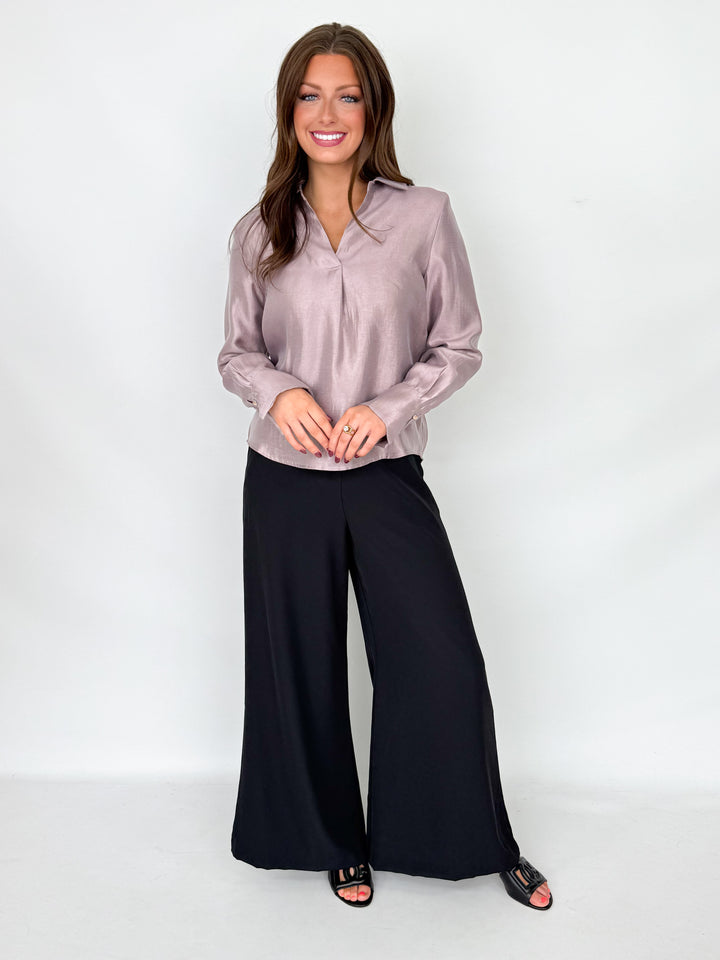 Shayne - Shimmer Long Sleeve Blouse (Glazed Plum)