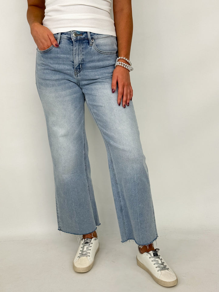 Zane - High Rise Light Wash Wide Leg Denim