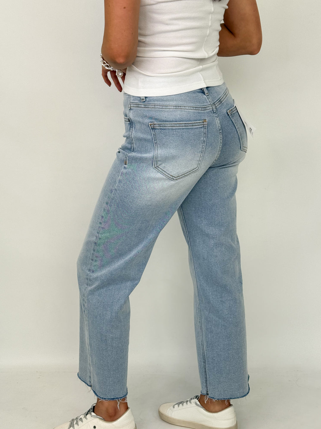 Zane - High Rise Light Wash Wide Leg Denim
