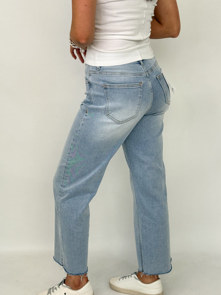 Zane - High Rise Light Wash Wide Leg Denim