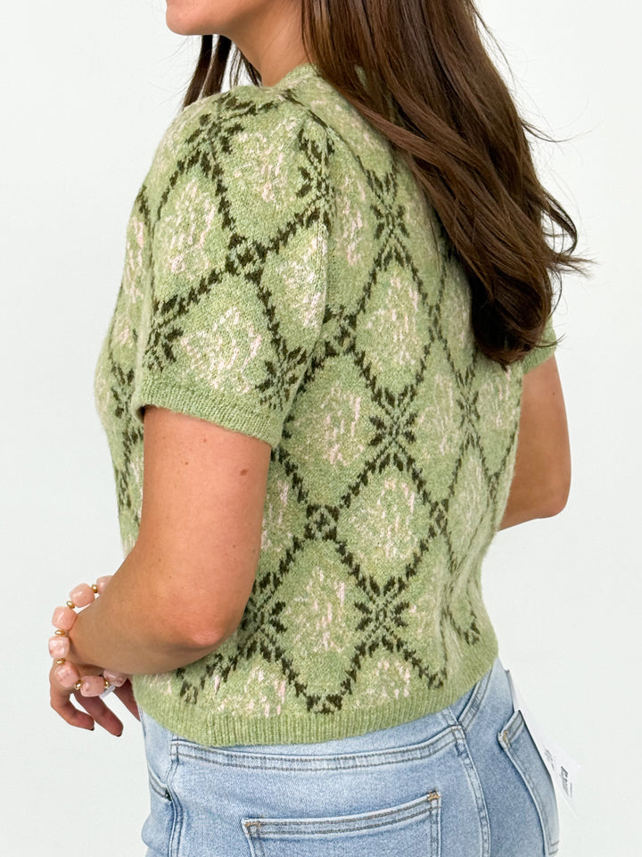Millie - Floral Short Sleeve Cardigan (Avocado Pink)