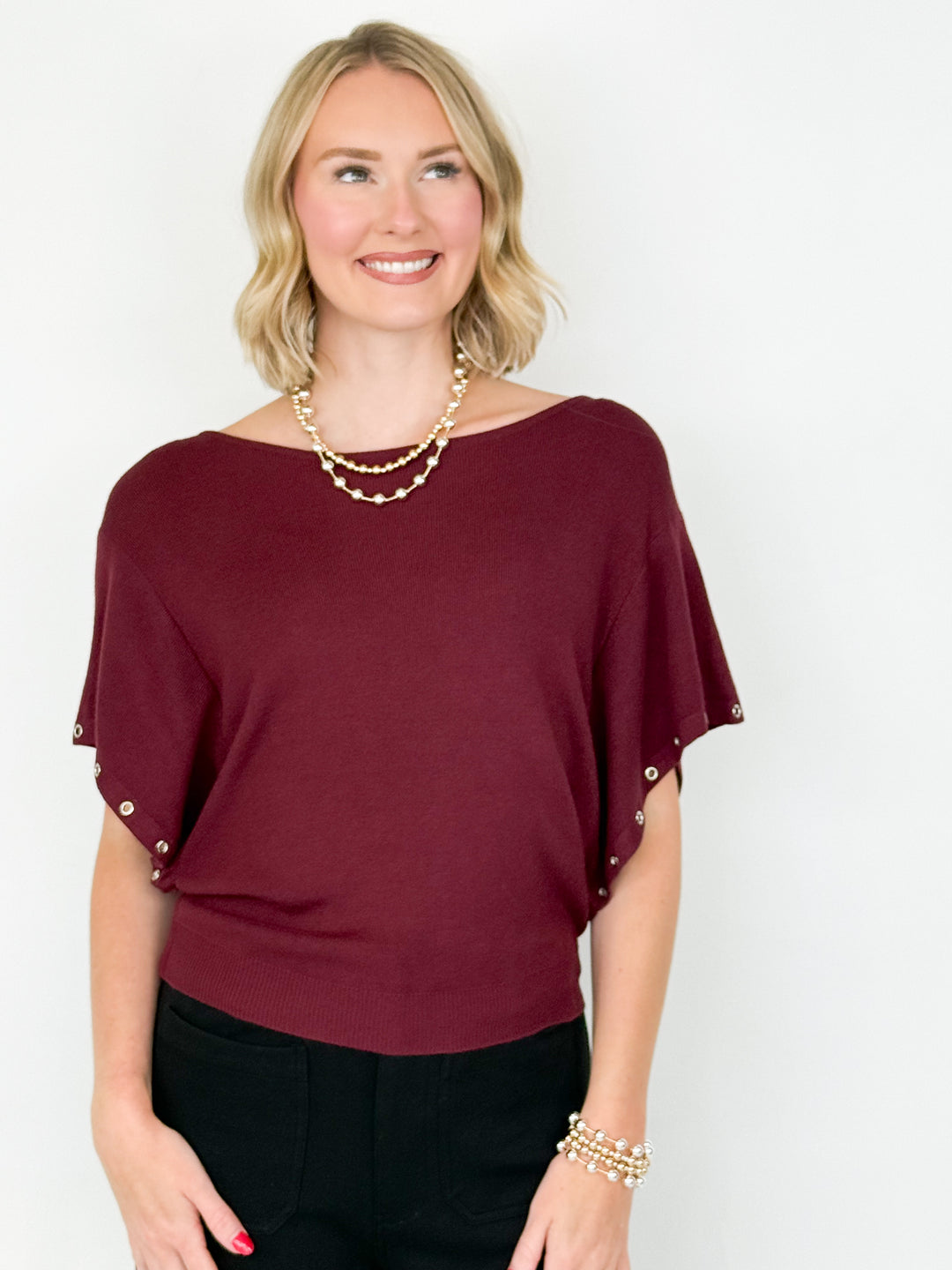 Hailey - Maroon Grommet Detail Top