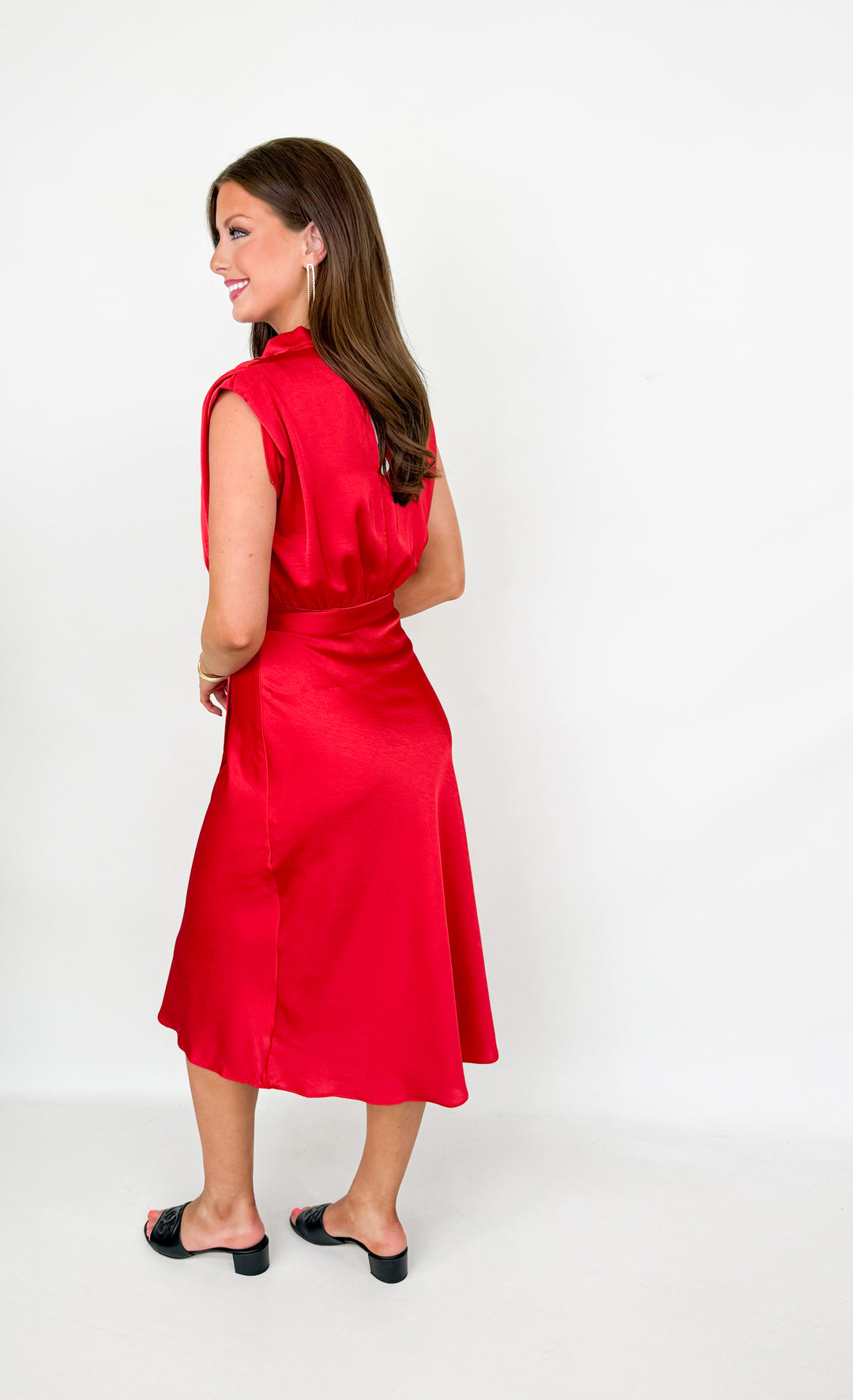 Roxy - Red Satin Cowl Neck Midi Dress