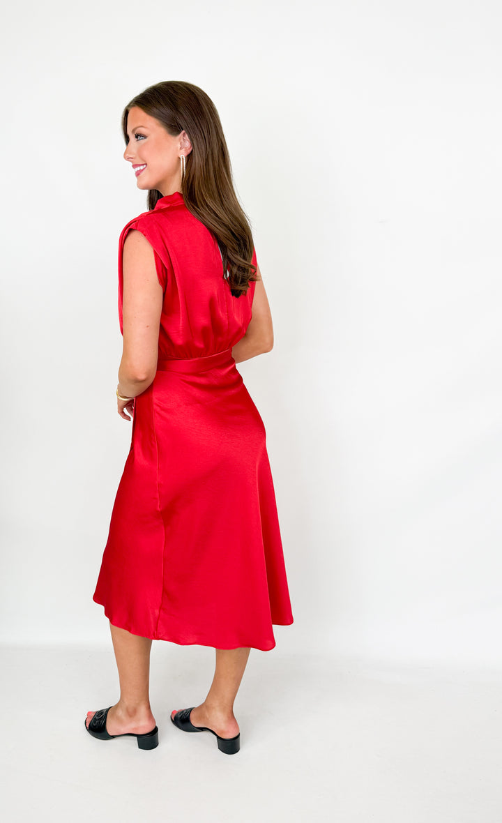 Roxy - Red Satin Cowl Neck Midi Dress