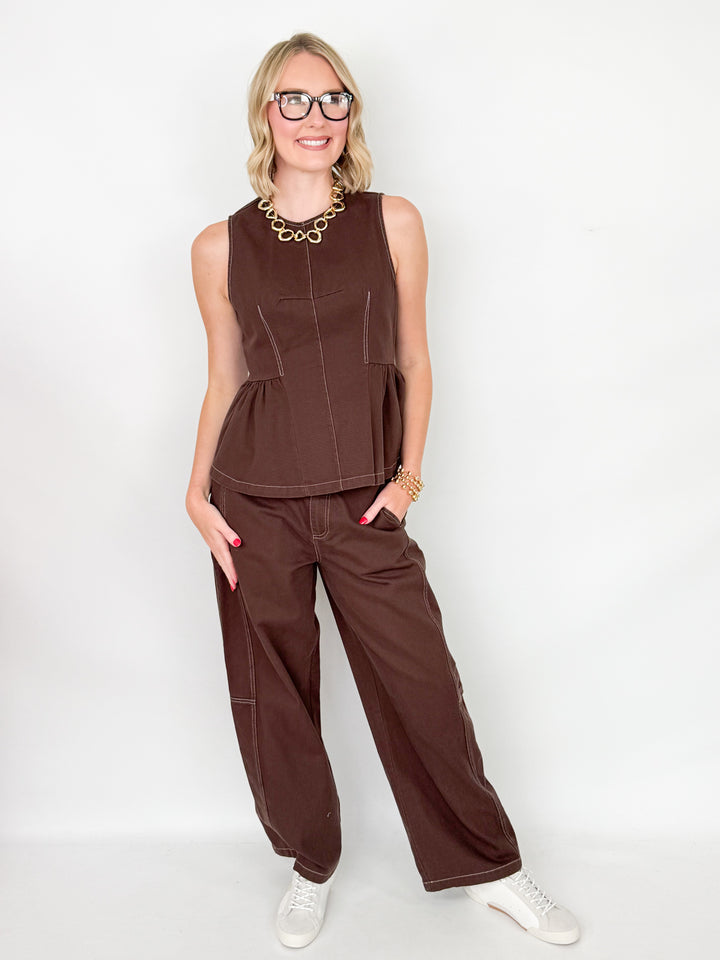 Ellison - Brown Peplum Pant Set