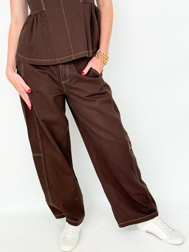 Ellison - Brown Peplum Pant Set