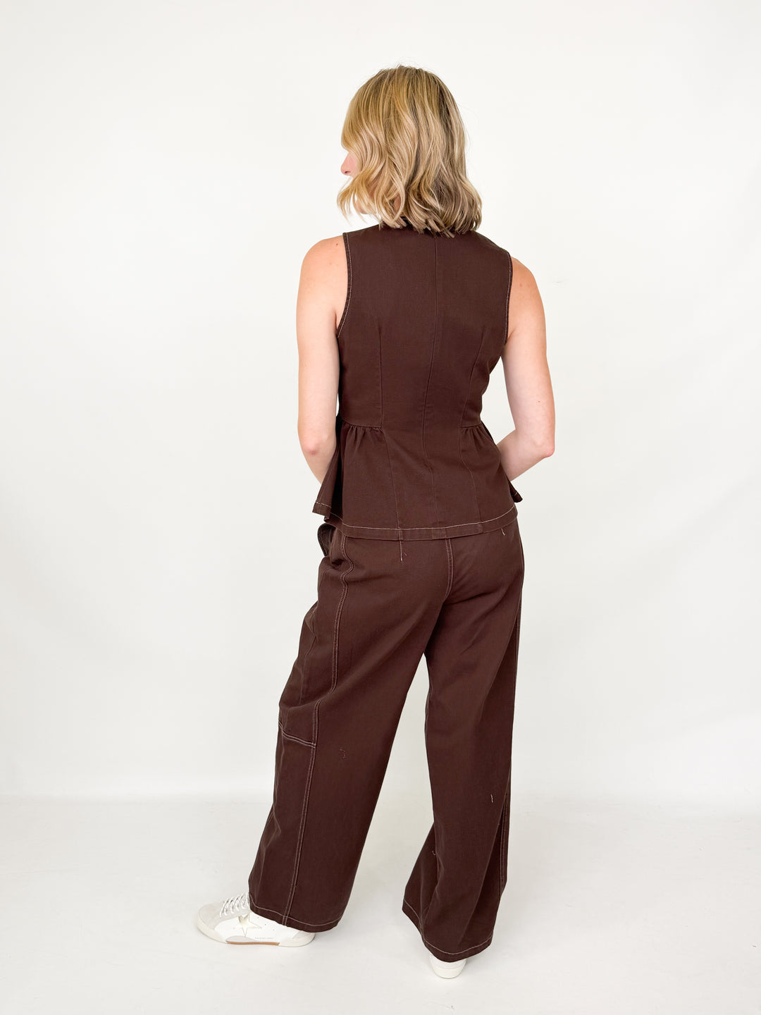 Ellison - Brown Peplum Pant Set