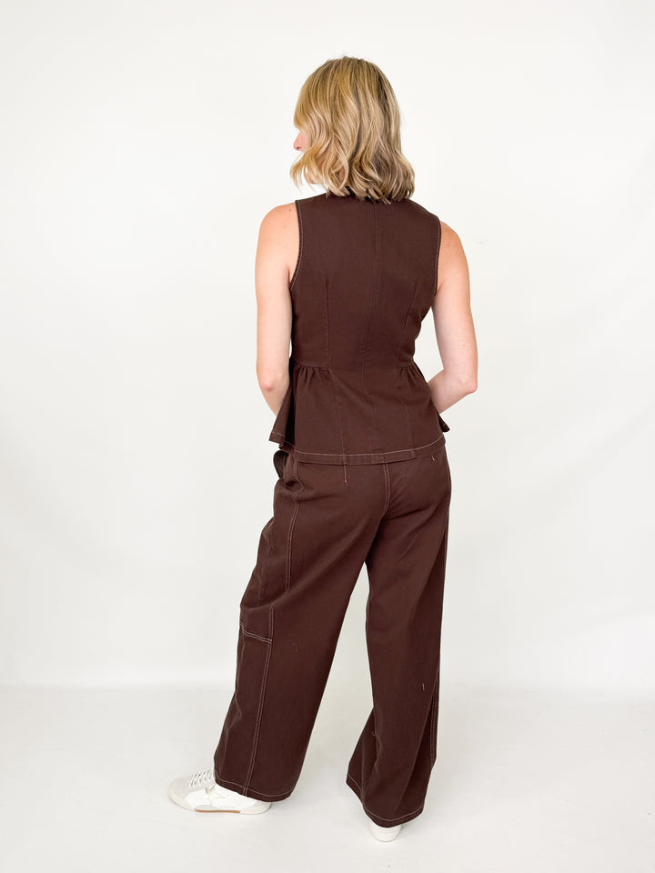 Ellison - Brown Peplum Pant Set