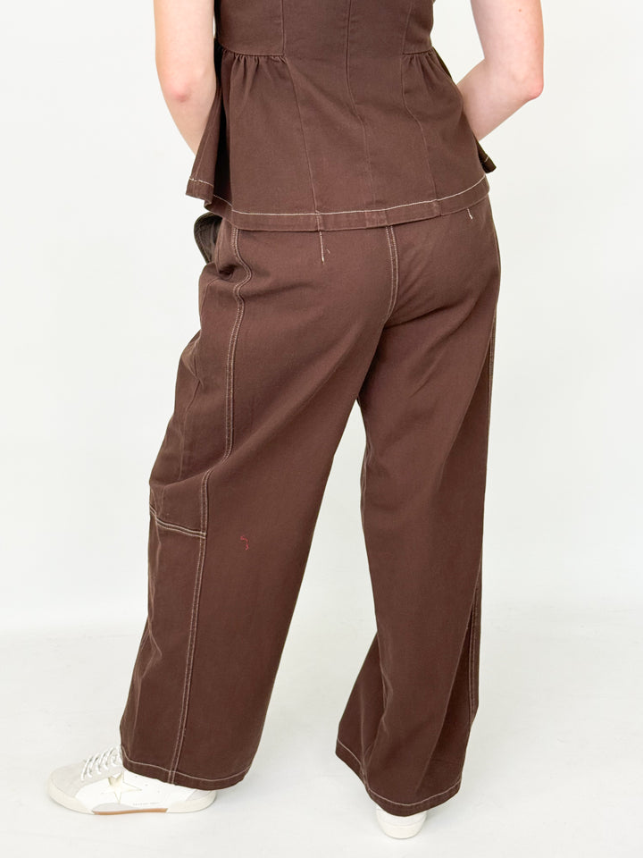 Ellison - Brown Peplum Pant Set