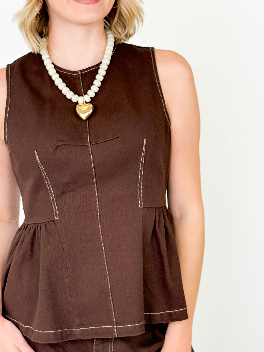 Ellison - Brown Peplum Pant Set