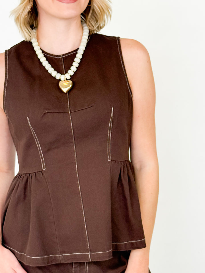 Ellison - Brown Peplum Pant Set