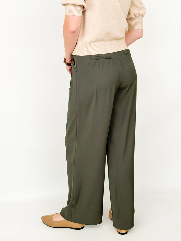 Jennifer - Wide Leg Trouser Pants (Dark Olive)
