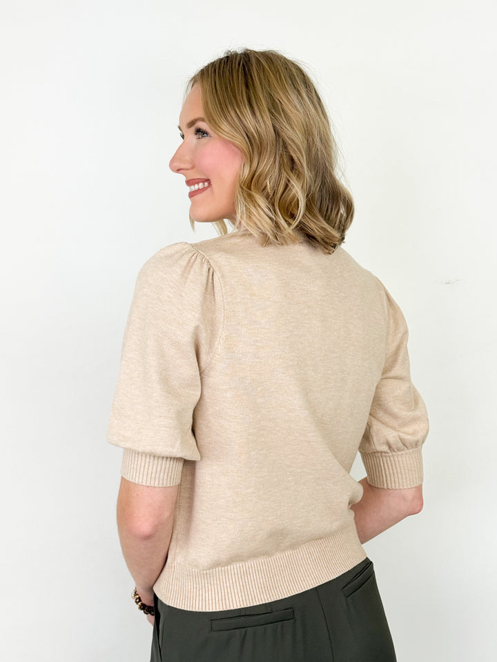 Tarah - Striped Bow Cardigan (Oatmeal)