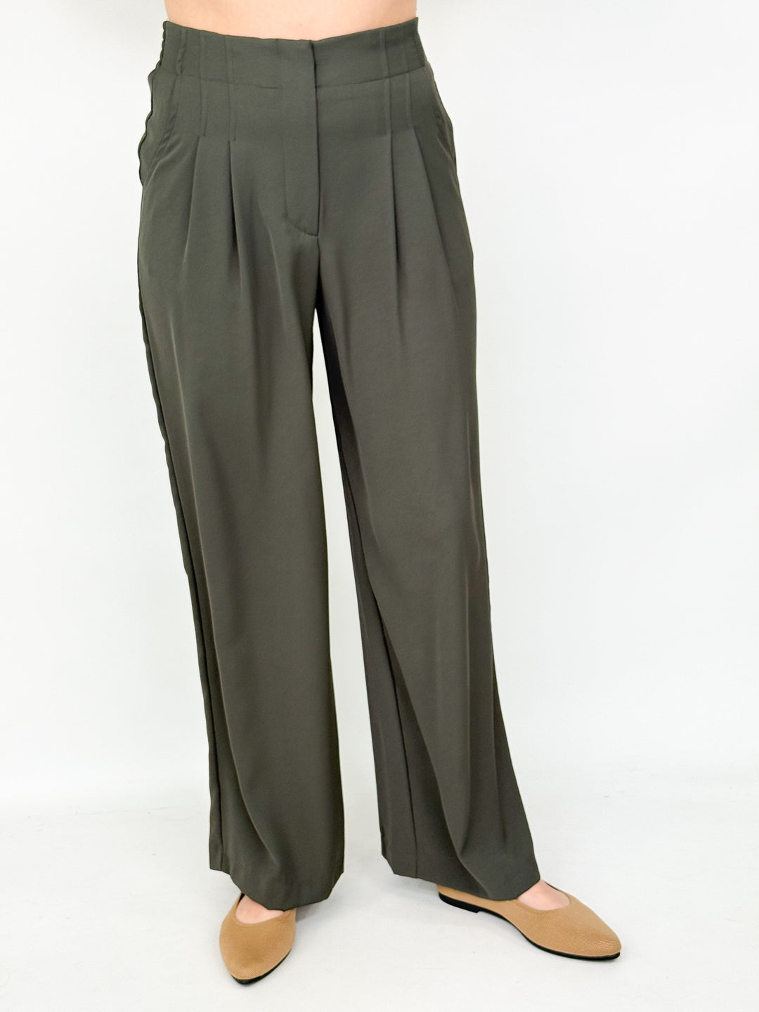 Jennifer - Wide Leg Trouser Pants (Dark Olive)