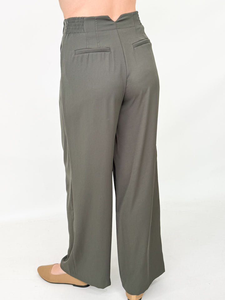 Jennifer - Wide Leg Trouser Pants (Dark Olive)