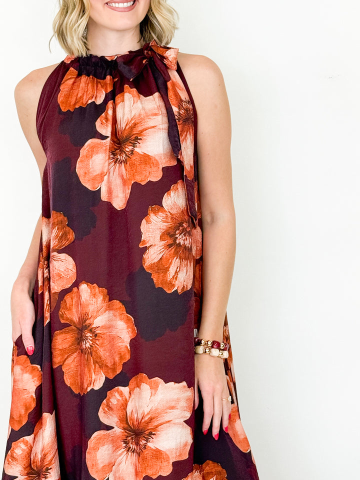 Giana - Floral Tie Neck Sleeveless Midi Dress