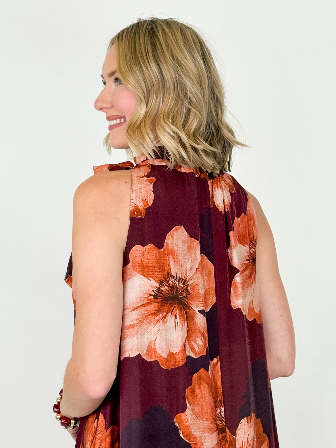 Giana - Floral Tie Neck Sleeveless Midi Dress