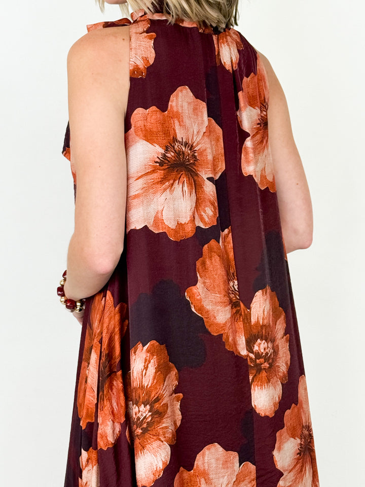 Giana - Floral Tie Neck Sleeveless Midi Dress