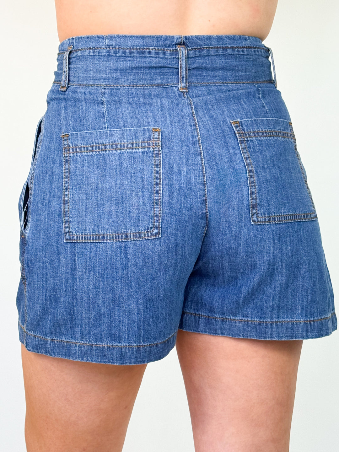 Marissa - Chambray Denim Paperbag Waist Shorts