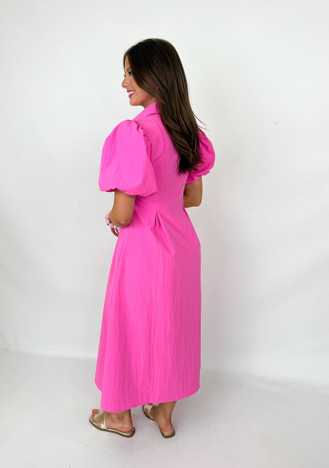 Margot - Hot Pink Collared Midi Dress