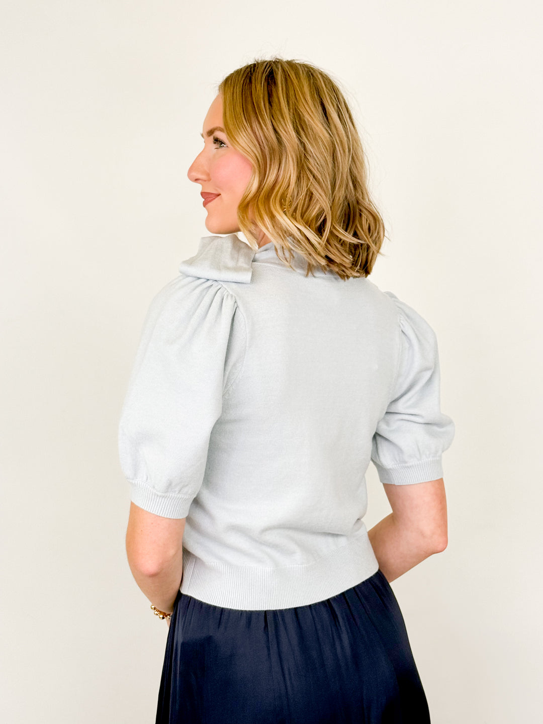 Atalyn - Bow Neck Tie Knit Top