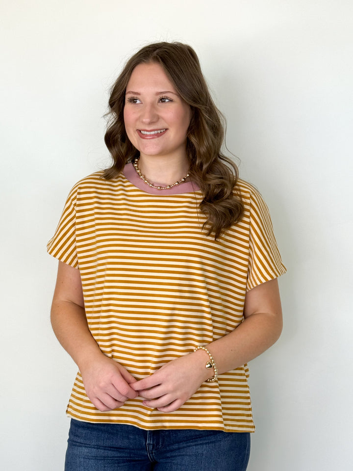 Julie - Brushed Dolman Top (Mustard/Cream)