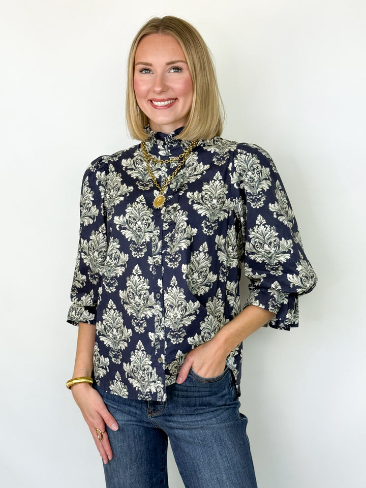 Adele -  Navy Floral Top