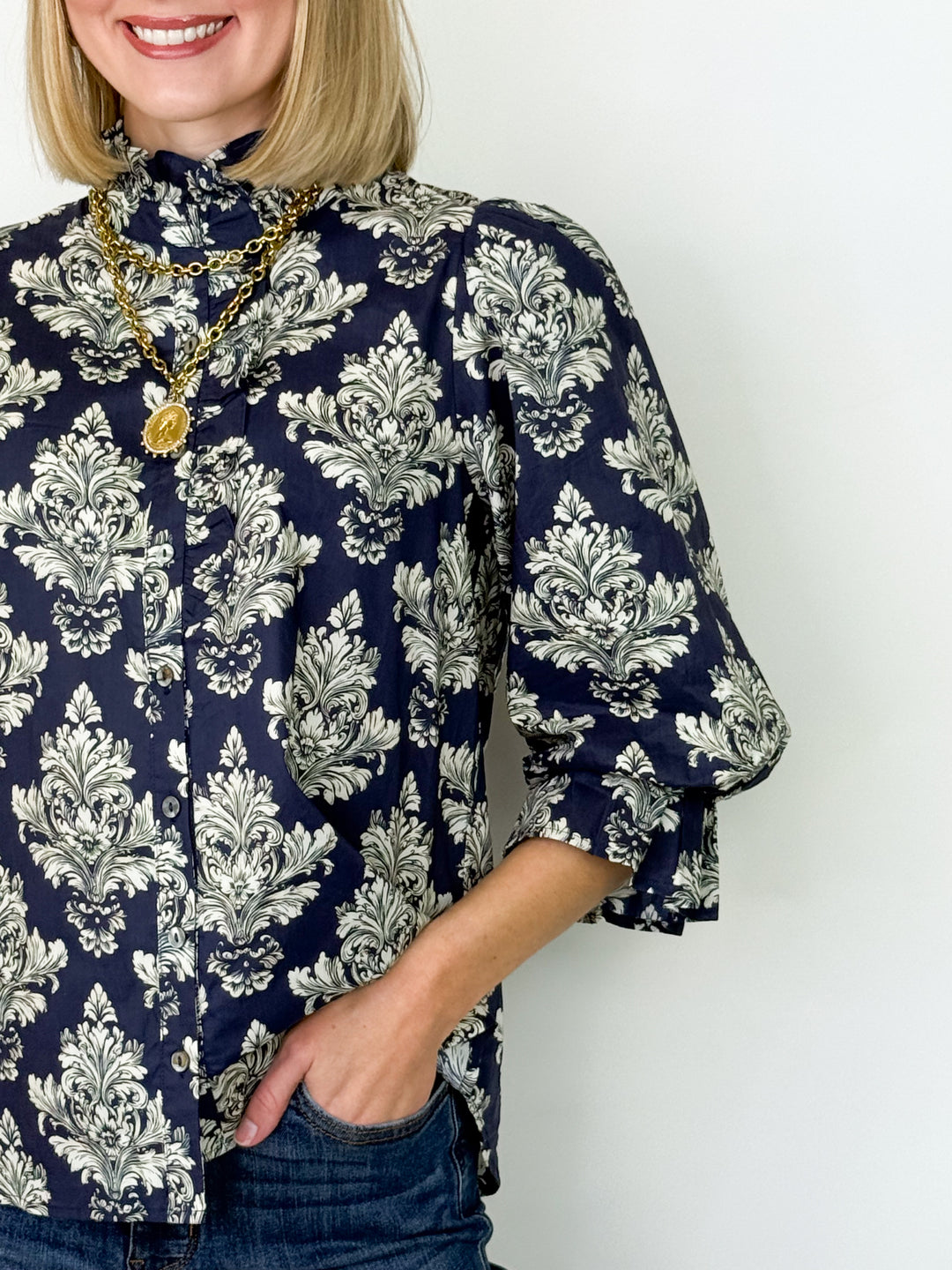 Adele -  Navy Floral Top
