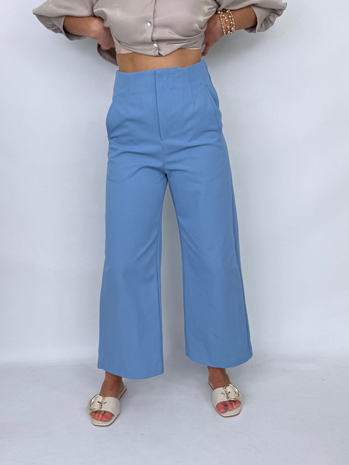 Chandler - High Waist Wide Leg Pants (Sky)