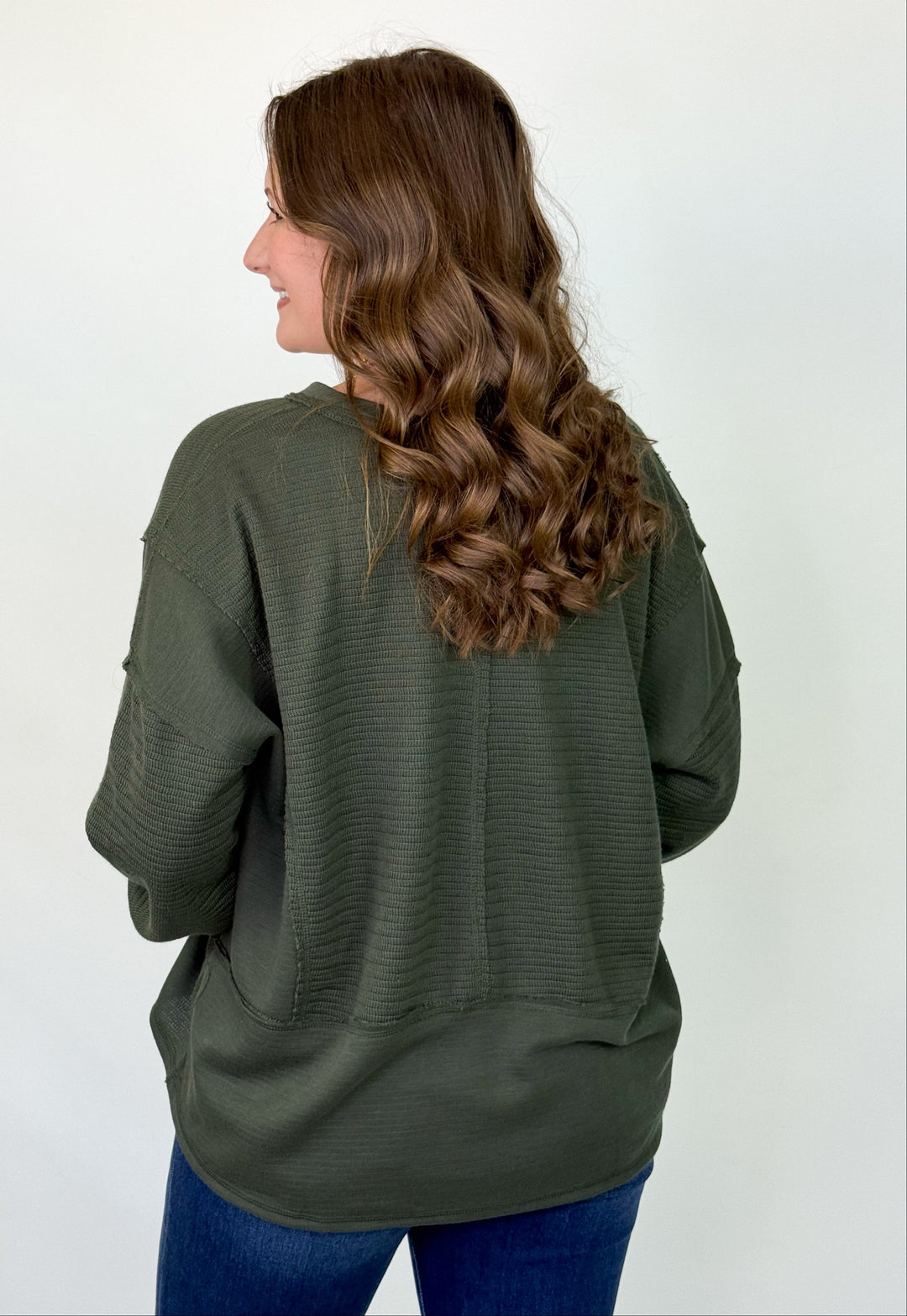Nisha - Split Neck Top (Olive)