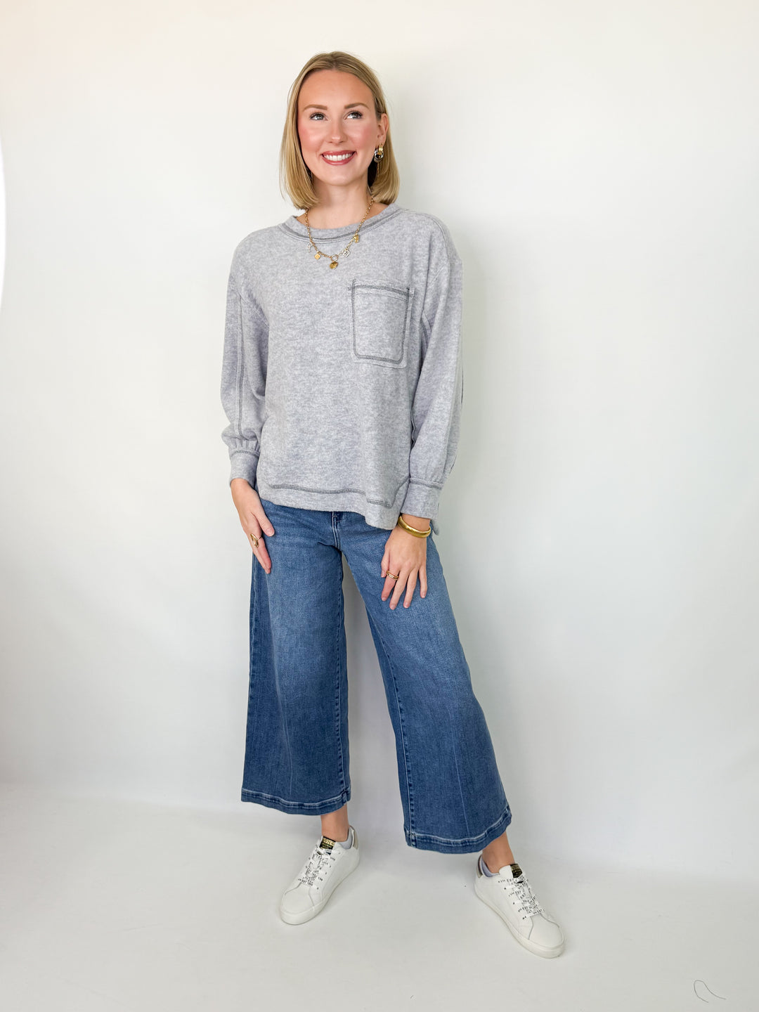 Beck - Brushed Long Sleeve Top (Heather Grey)