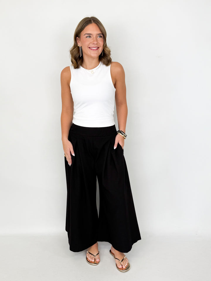 Kelcie - Black Wide Leg Crop Pants