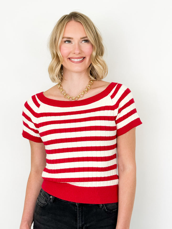 Lisa - Boat Neck Striped Knit Top